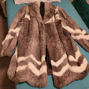 Size 18/XL Rex Rabbit fur coat with scalloped hem